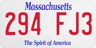 MA license plate 294FJ3