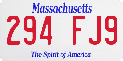 MA license plate 294FJ9