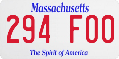 MA license plate 294FO0