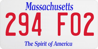 MA license plate 294FO2
