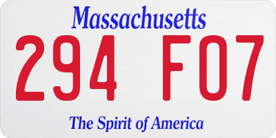 MA license plate 294FO7