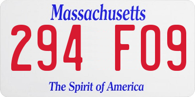 MA license plate 294FO9