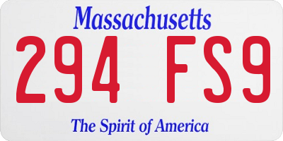 MA license plate 294FS9