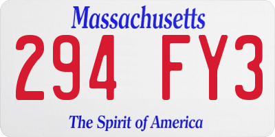 MA license plate 294FY3