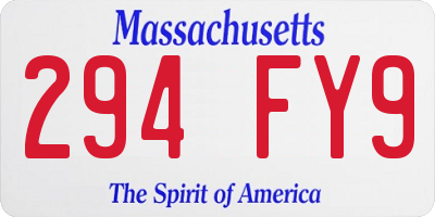 MA license plate 294FY9