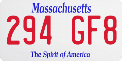 MA license plate 294GF8