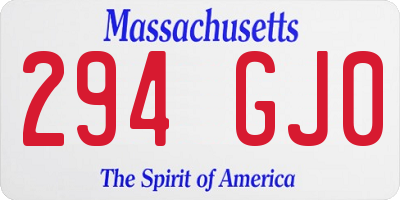 MA license plate 294GJ0