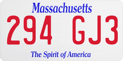 MA license plate 294GJ3