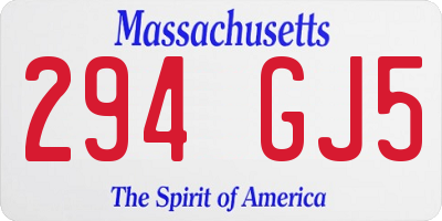 MA license plate 294GJ5