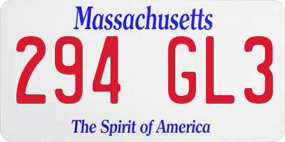 MA license plate 294GL3