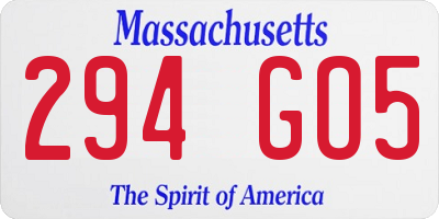 MA license plate 294GO5