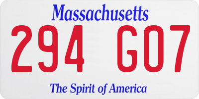 MA license plate 294GO7