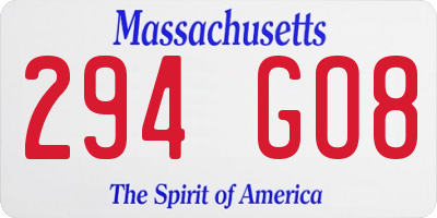 MA license plate 294GO8