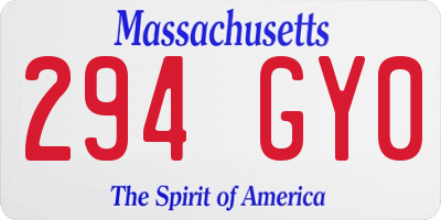 MA license plate 294GY0
