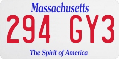 MA license plate 294GY3