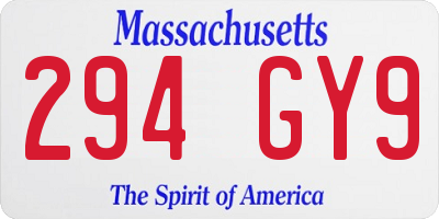MA license plate 294GY9