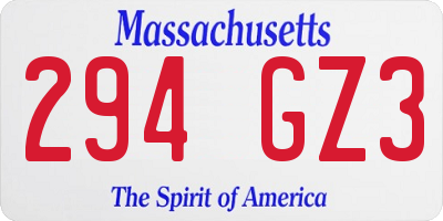 MA license plate 294GZ3