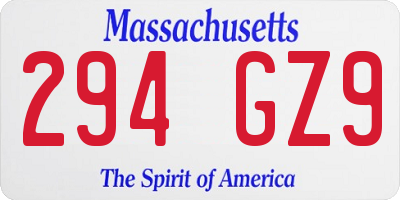 MA license plate 294GZ9