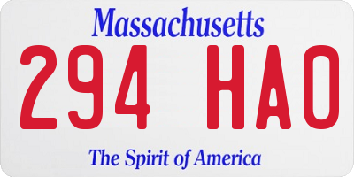 MA license plate 294HA0