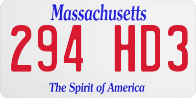 MA license plate 294HD3