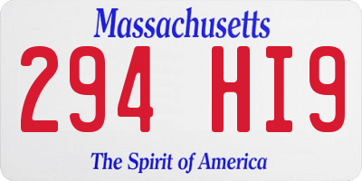 MA license plate 294HI9