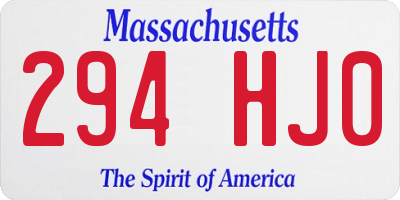 MA license plate 294HJ0
