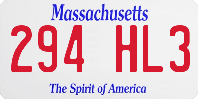 MA license plate 294HL3