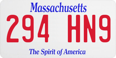 MA license plate 294HN9