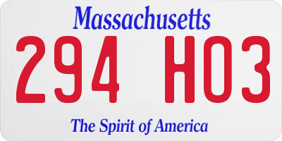 MA license plate 294HO3