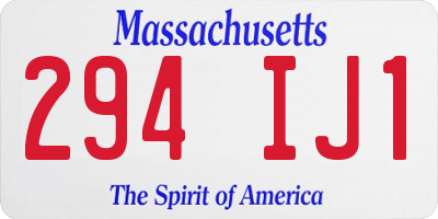 MA license plate 294IJ1