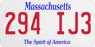 MA license plate 294IJ3