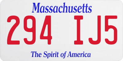 MA license plate 294IJ5