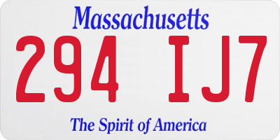 MA license plate 294IJ7