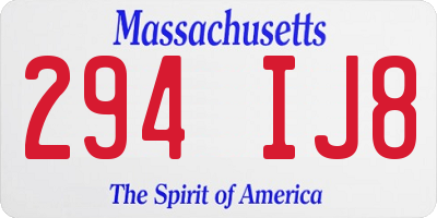 MA license plate 294IJ8