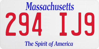MA license plate 294IJ9