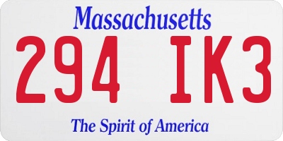 MA license plate 294IK3