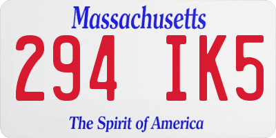 MA license plate 294IK5