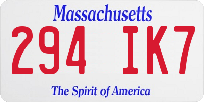 MA license plate 294IK7