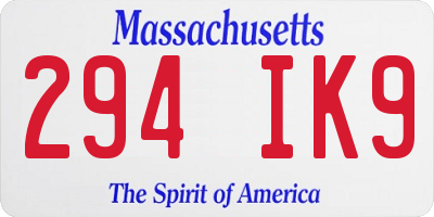 MA license plate 294IK9