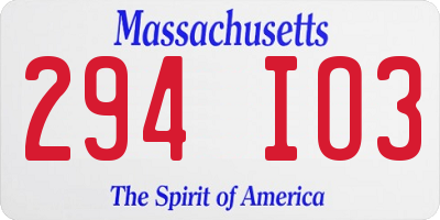 MA license plate 294IO3