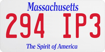 MA license plate 294IP3