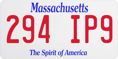 MA license plate 294IP9
