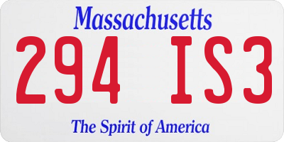 MA license plate 294IS3