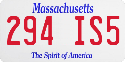 MA license plate 294IS5