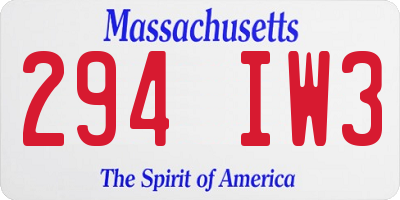 MA license plate 294IW3