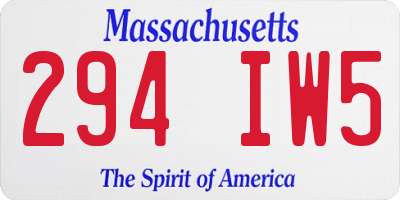 MA license plate 294IW5