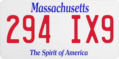 MA license plate 294IX9
