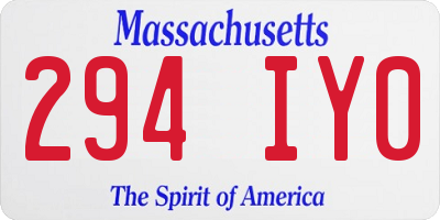 MA license plate 294IY0