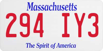 MA license plate 294IY3