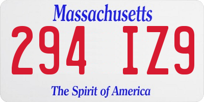 MA license plate 294IZ9